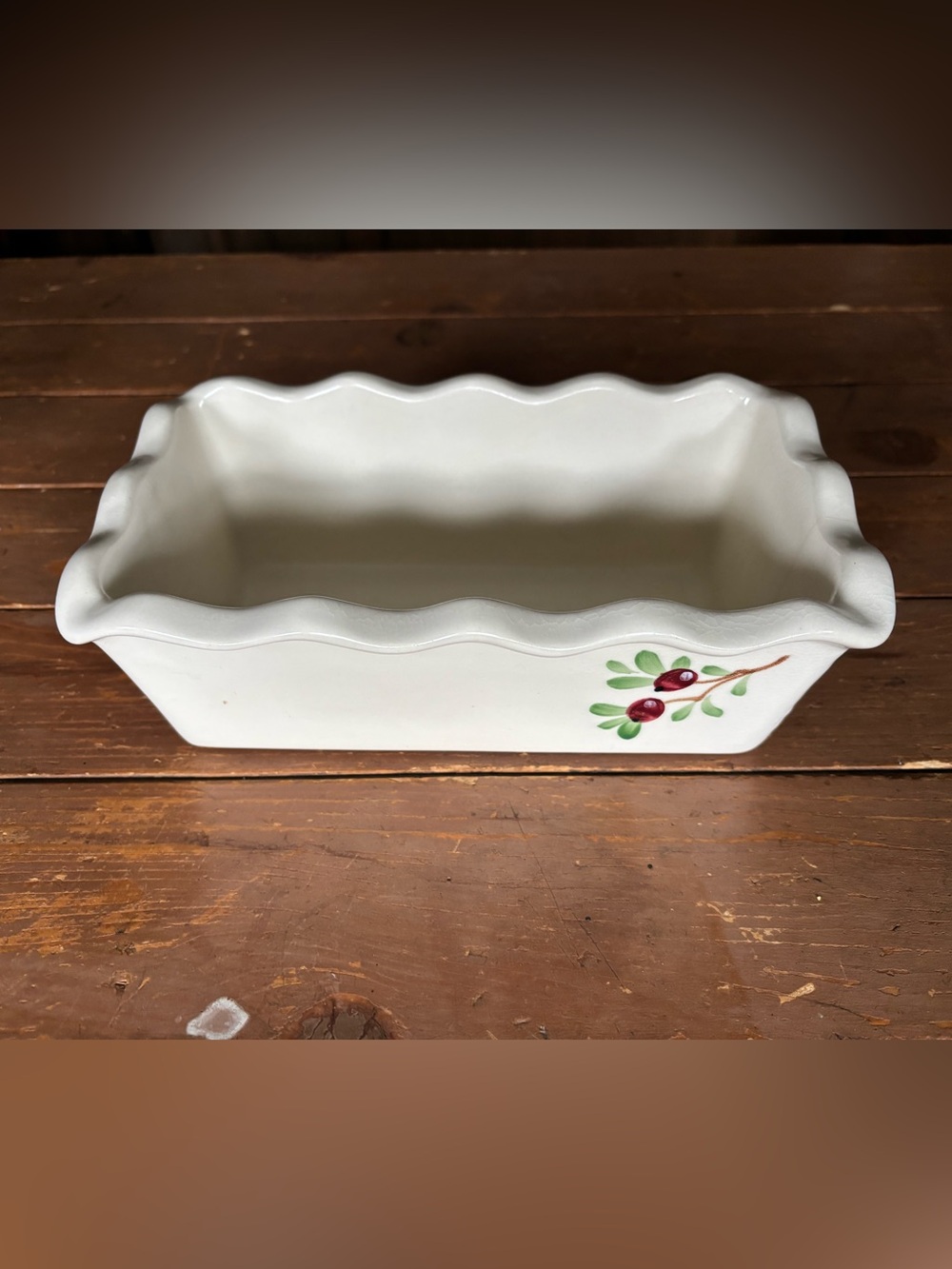 Emerson Creek Pottery Ceramic Loaf Pan with Hand-Painted Cherry Motif
